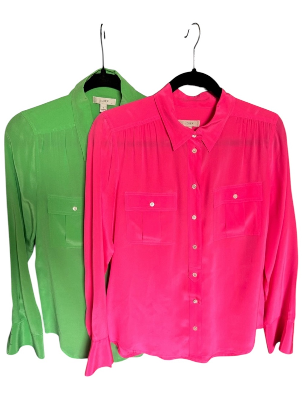 J Crew 100% Silk Blouse Bundle Lot‎ of 2 Pink and Green Both Size 6